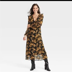 a new day Black and Gold Floral Midi Dress
